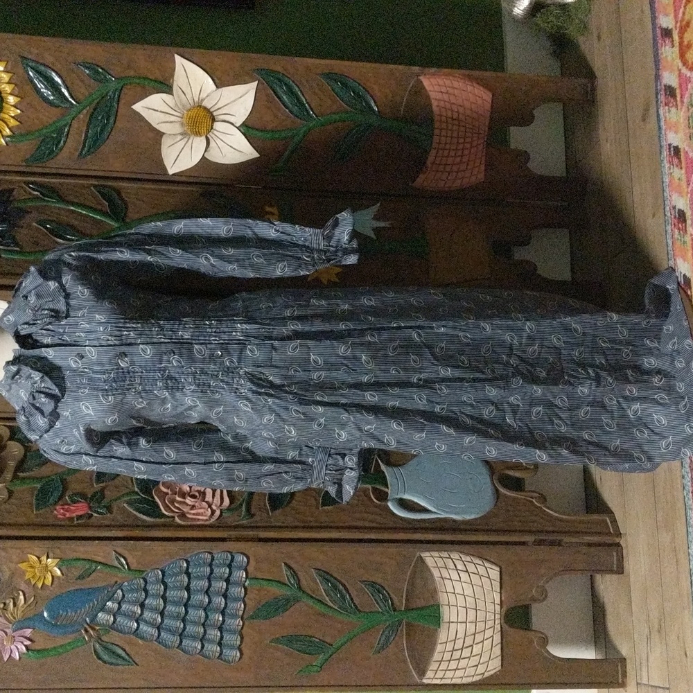 NWOT Loretta Caponi Long Sleeve Maxi Dress with Leaf and Stripes Size S